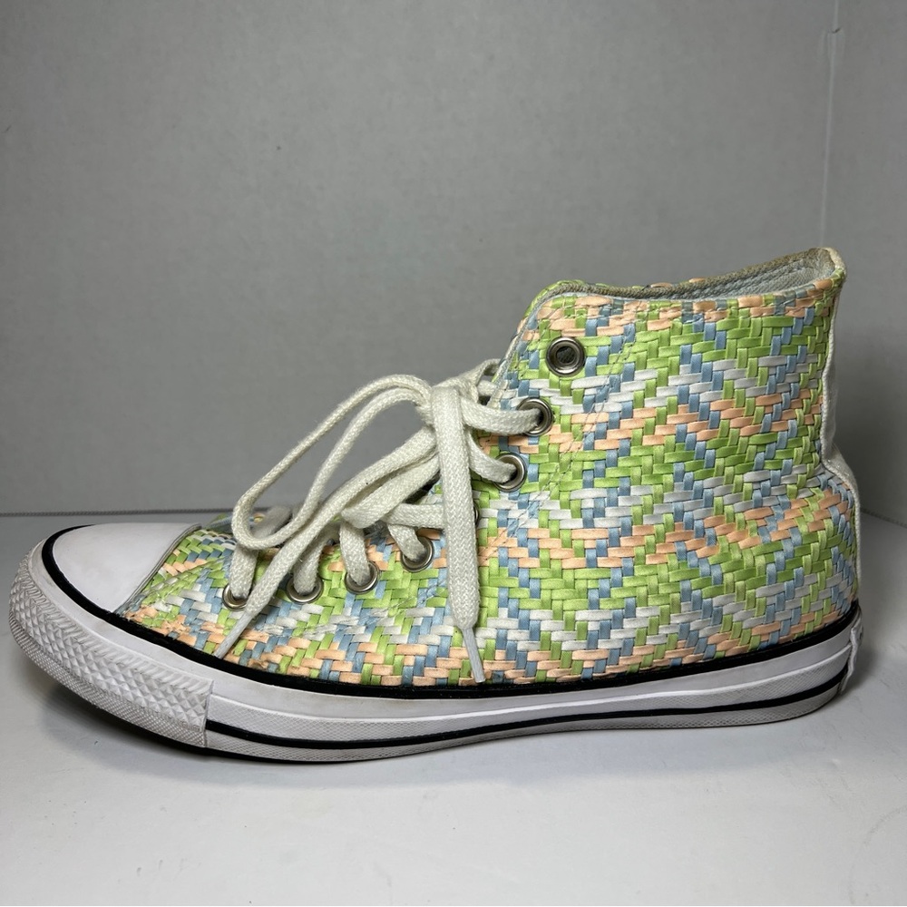 Converse CTAS High Top Chambray Blue Green White Canvas Sneakers Women's Size 9 - Picture 2 of 15